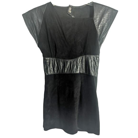 Chamois Shack Vintage Black Genuine Leather & Suede Open Back Dress, Size Small - Picture 1 of 6
